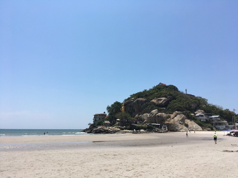 Khao Takiab beach, Hua Hin, Thailand, with Golden Mount