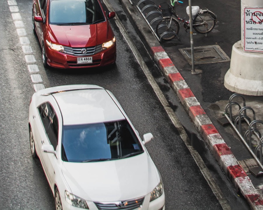 Red-and-white stripes prohibit parking.